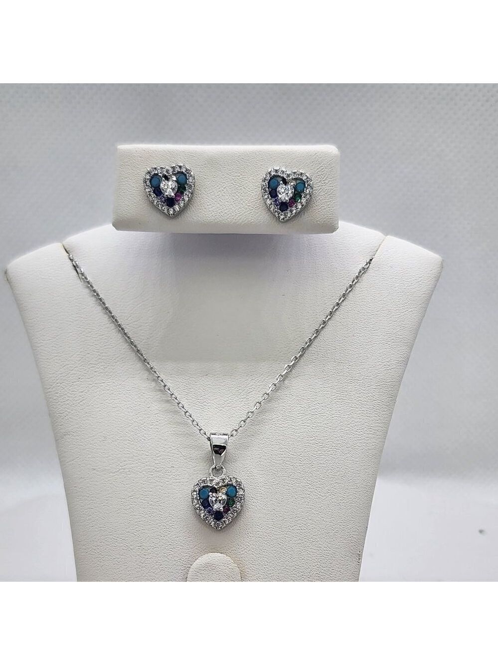 Brand New Sterling Silver 925 Blue Heart 2pc Set